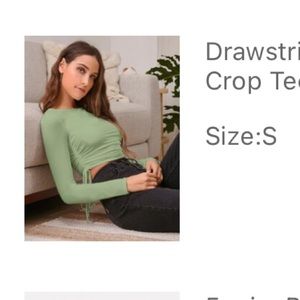 Drawstring Ruched Side Rib-Knit Crop Tee
